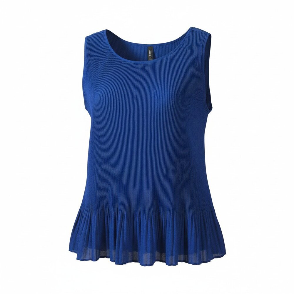 Roz & Ali Womens 2X Blue Pleated Peplum Tank Top Sleeveless Plus Size EUC